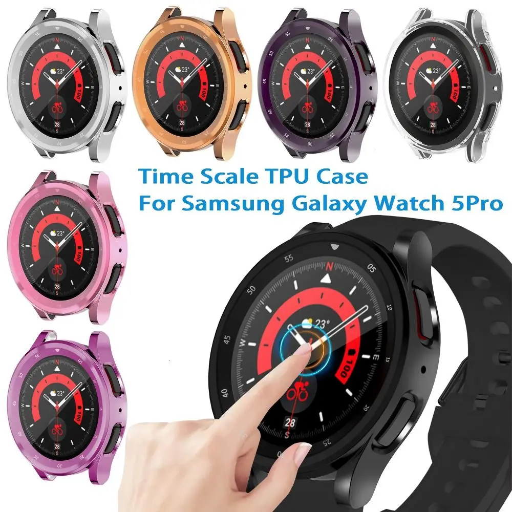 

TPU Case for Samsung Galaxy Watch 5 Pro 45mm Soft Shell Time Scale Glass Screen Protector Watch Bumper Protective Cover Frame