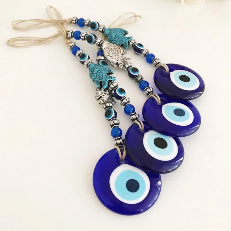 Unique Glass Eye Pendant with Devil's Blue Eye Charm - Fish Shape Hanging Decoration for Home Wall and Car Good Luck Amulet Gift