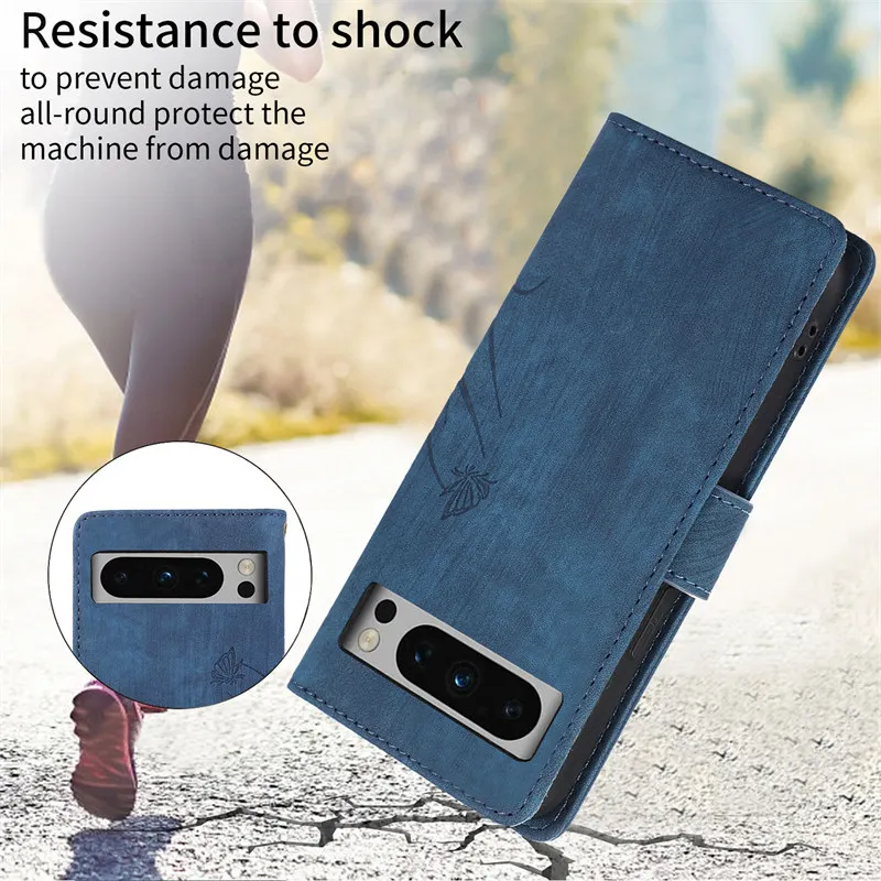 Embossed Leather Wallet Phone Case with Card Slots and Flip Cover