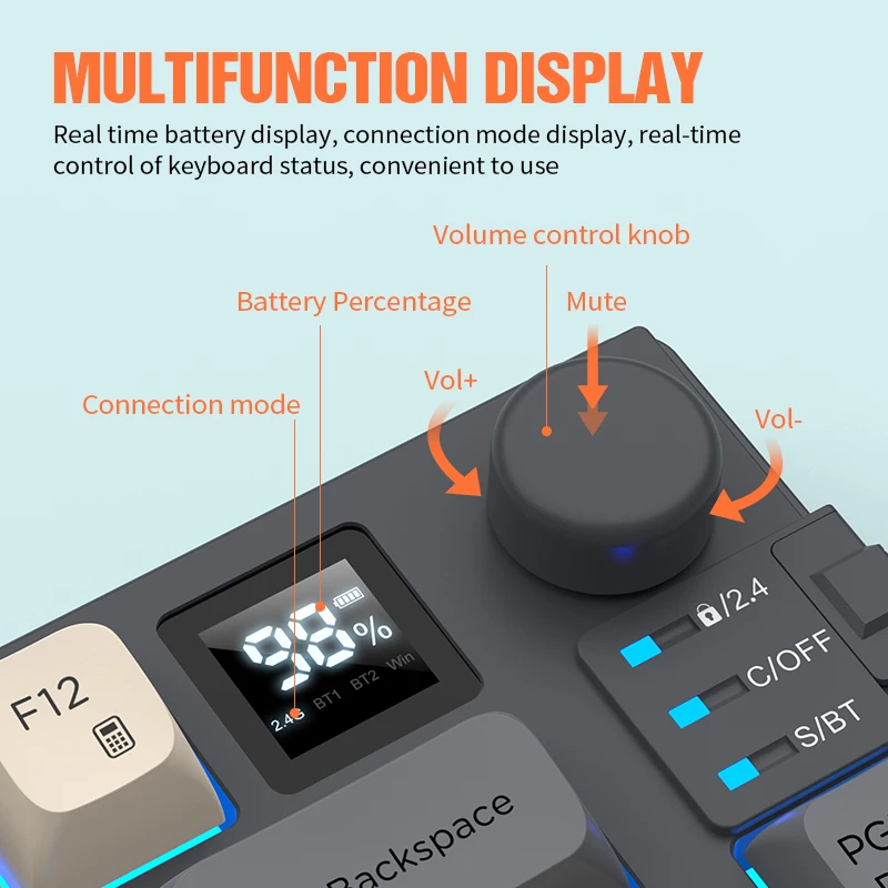 듀얼 모드 게이밍 키보드 마우스 콤보 컴퓨터 노트북 백라이트 게이머 키트 LED 무선 USB 키보드 디스플레이 화면 및 노브 포함