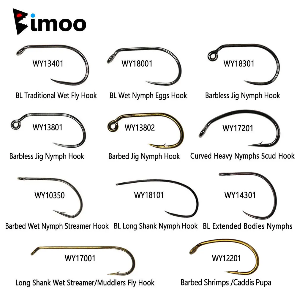 

Bimoo 500pcs High Carbon Steel Barb & Barbless Fly Tying Hook For Dry Wet Nymph Jig Nymph Egg Caddis Pupa Fly Trout Fishing Lure