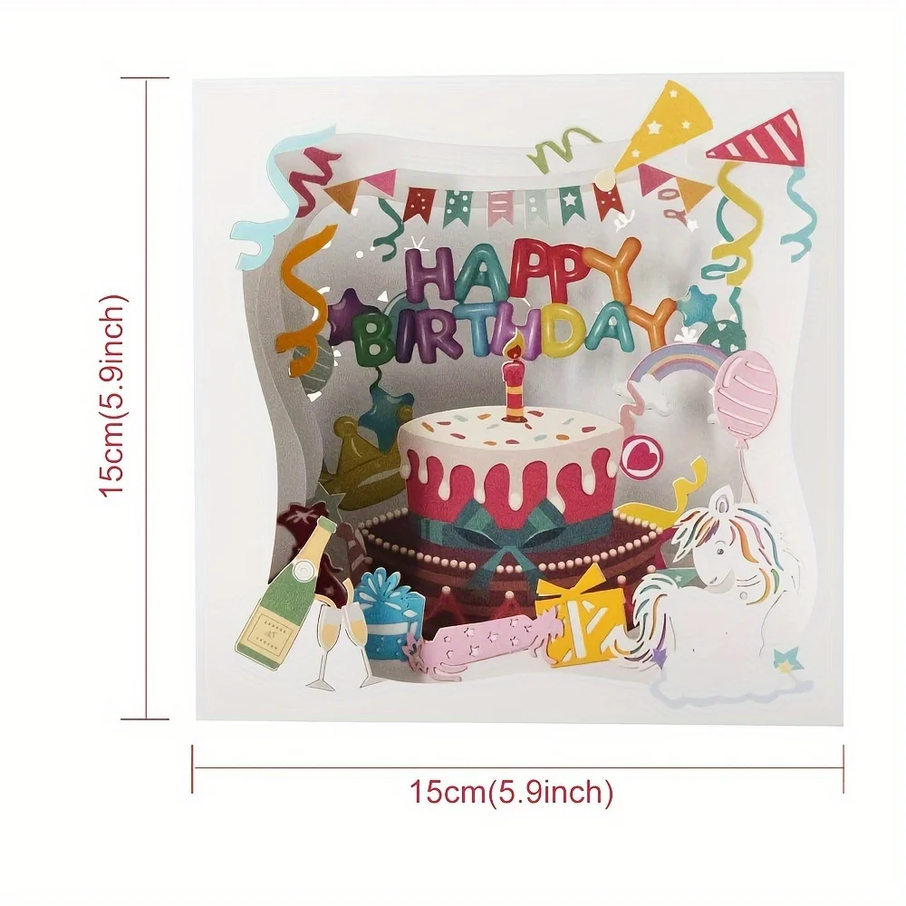 1pc 3D Handmade Pop Up Happy Birthday Card with Envelope