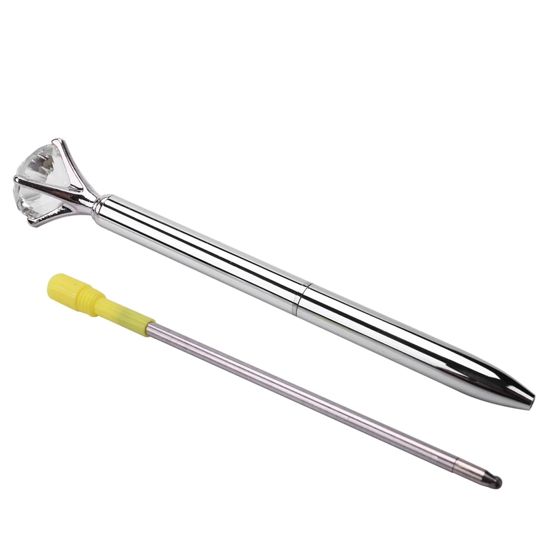 

Большие Искусственные Алмазные ручки с наконечником, большая Алмазная ручка, металлическая шариковая ручка с искусственными кристаллами, серебристые 6 шт.