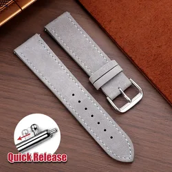 Vintage Suede Cowhide Watch Strap - Handmade Quick Release Bracelet in Gray, Brown, Green - 18mm (Grey)