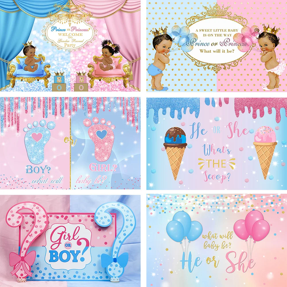 

Mehofond Gender Reveal Prince and Princess Baby Shower Newborn Boy or Girl Party Decor Balloons Photography Background Photocall
