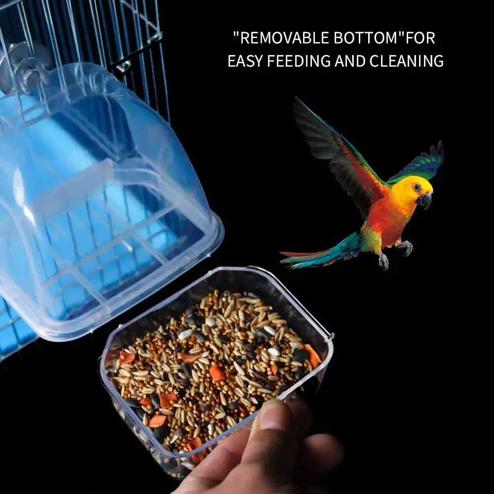 Bird Cage Feeder Transparent Durable Plastic Parrot Feeding Box Large Capacity Food Trough Splash-Proof Pet Container
