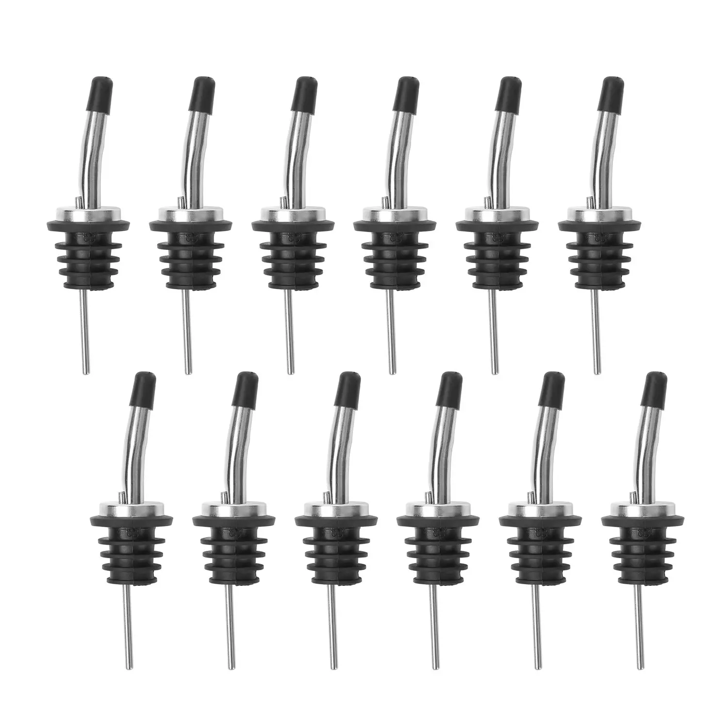 

1/5/12 Pack Stainless Steel Classic Bottle Pourers Tapered Spout - Liquor Pourers with Rubber Dust Caps