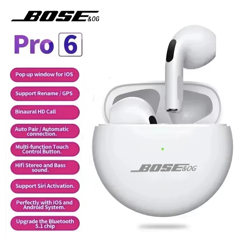 Original BOSE&OG Pro 6 TWS Wireless Headphones with Mic for Android IOS wireless earbuds,translation headset