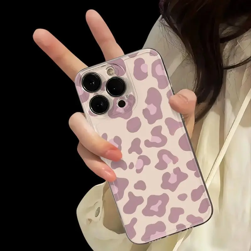 Light Pink Leopard Print Transparent Phone Case Cover
