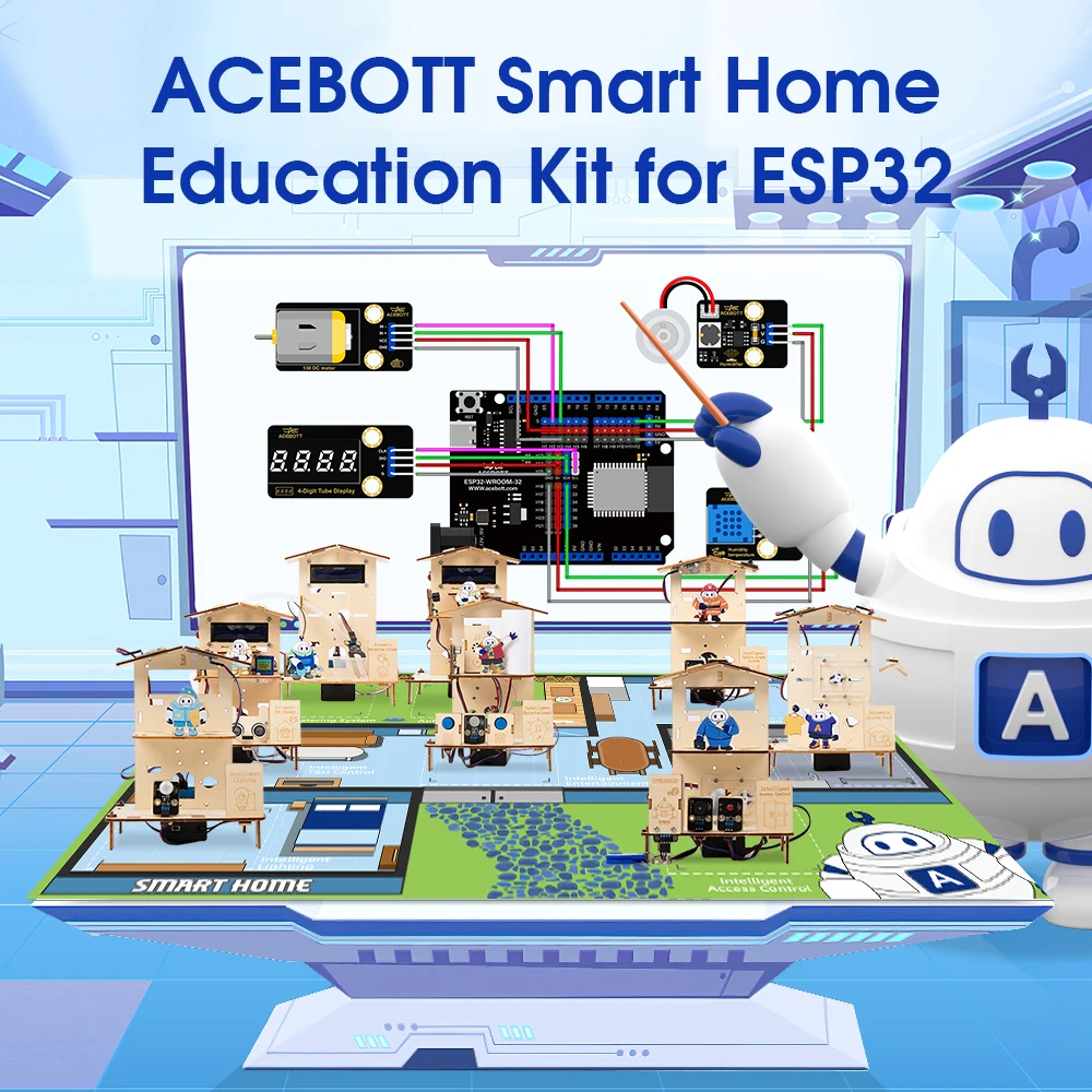 ACEBOTT 스템 스쿨 스마트 홈 키트 교육 솔루션 시리즈, Arduino Uno R3 ESP32 용 교육 자료 포함