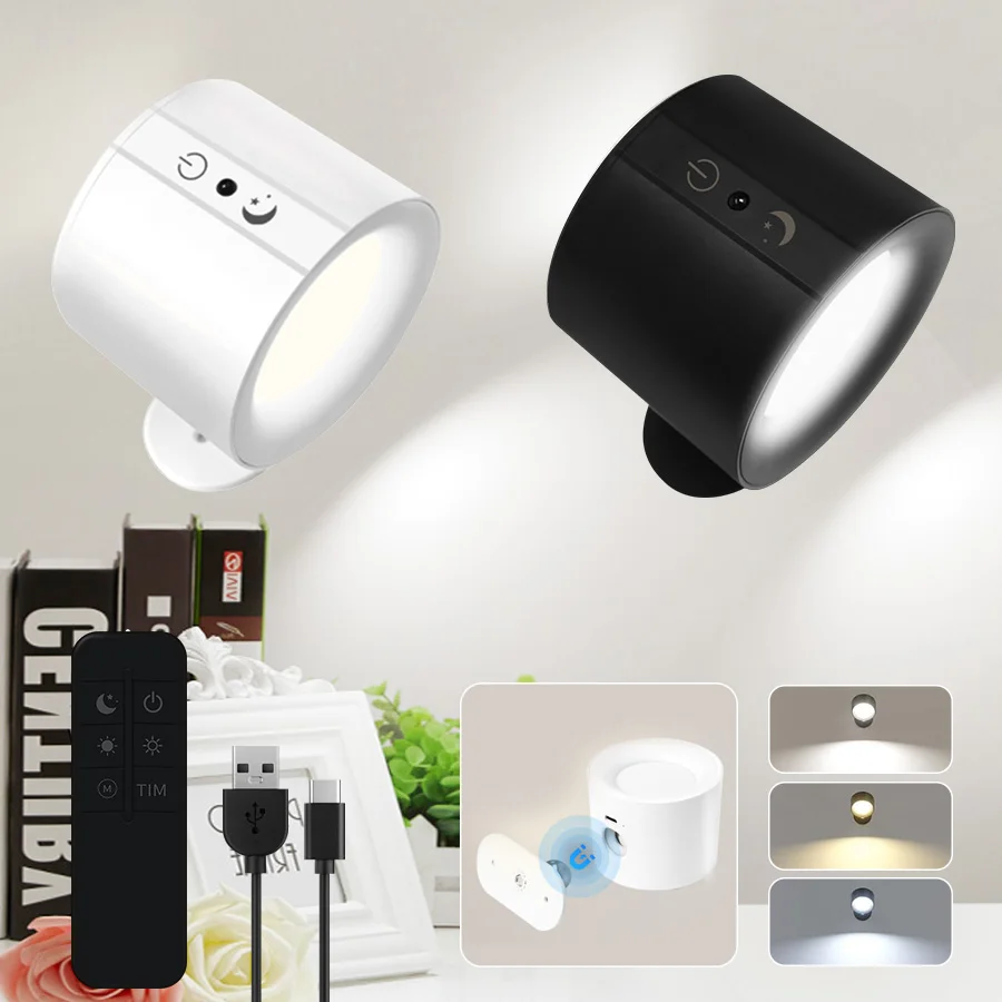 LED Wall Lamp Cordless Rechargeable With Remote Control Double Sides Lighting Rotatable Dimmable Bedroom Table Lamp