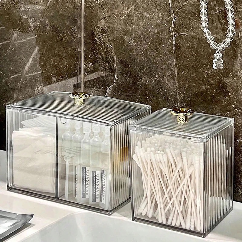 Cotton swab holder 1 Piece Acrylic Cotton Swab Box with Lid Bathroom Makeup Cotton Makeup Brush Storage for Swab Cosmetics Dental Floss