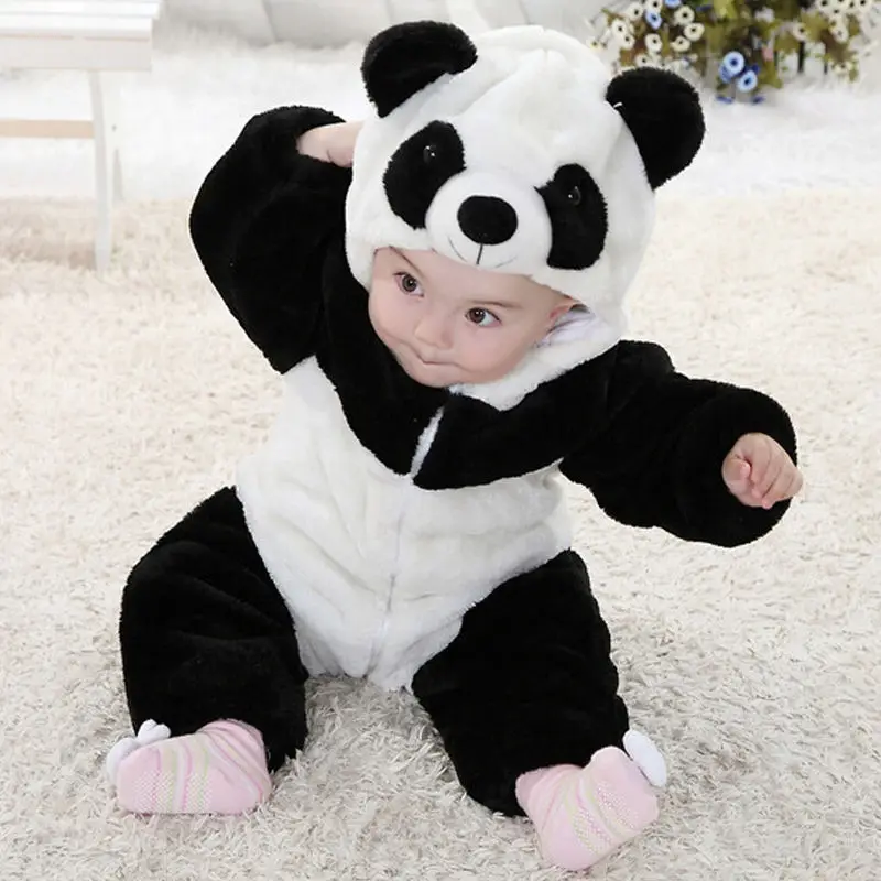 Newborn Baby Winter Hooded Romper Unisex Long Sleeve Bodysuit 3D Print Panda Outfit Hot Sale