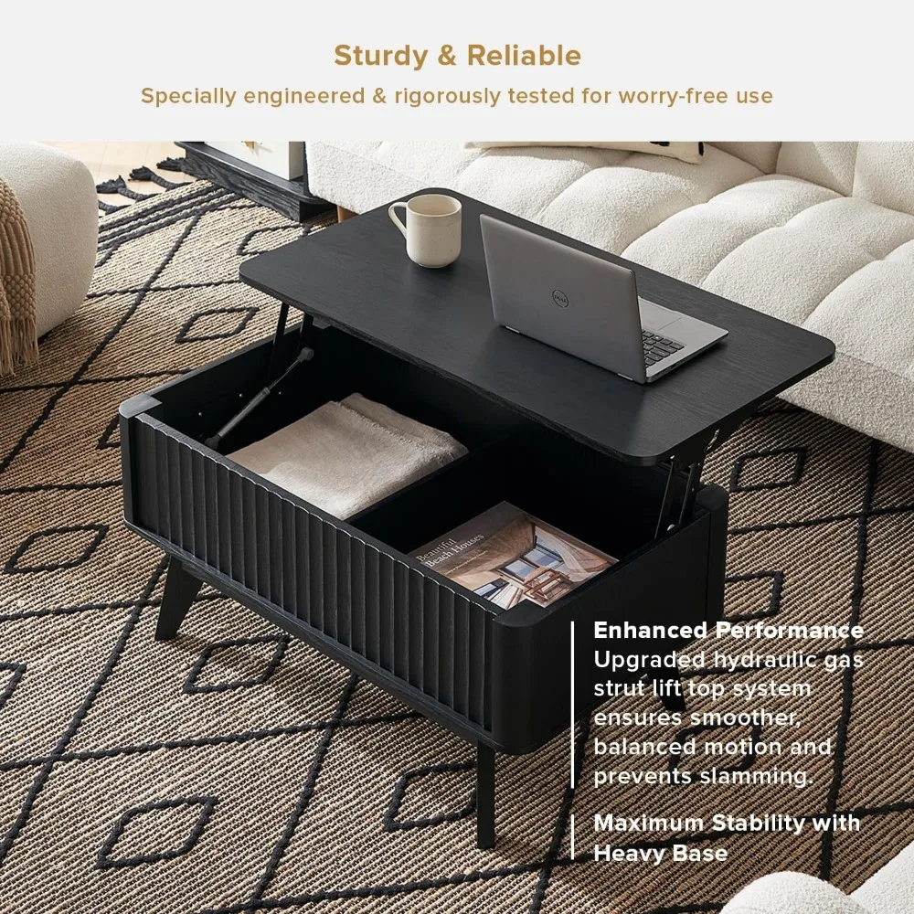 Brooklyn Lift Top Coffee Table for Living Room, Mid Century, Modern Farmhouse with Lifting Tabletop & Hidden Storage, Fluted Pa 6