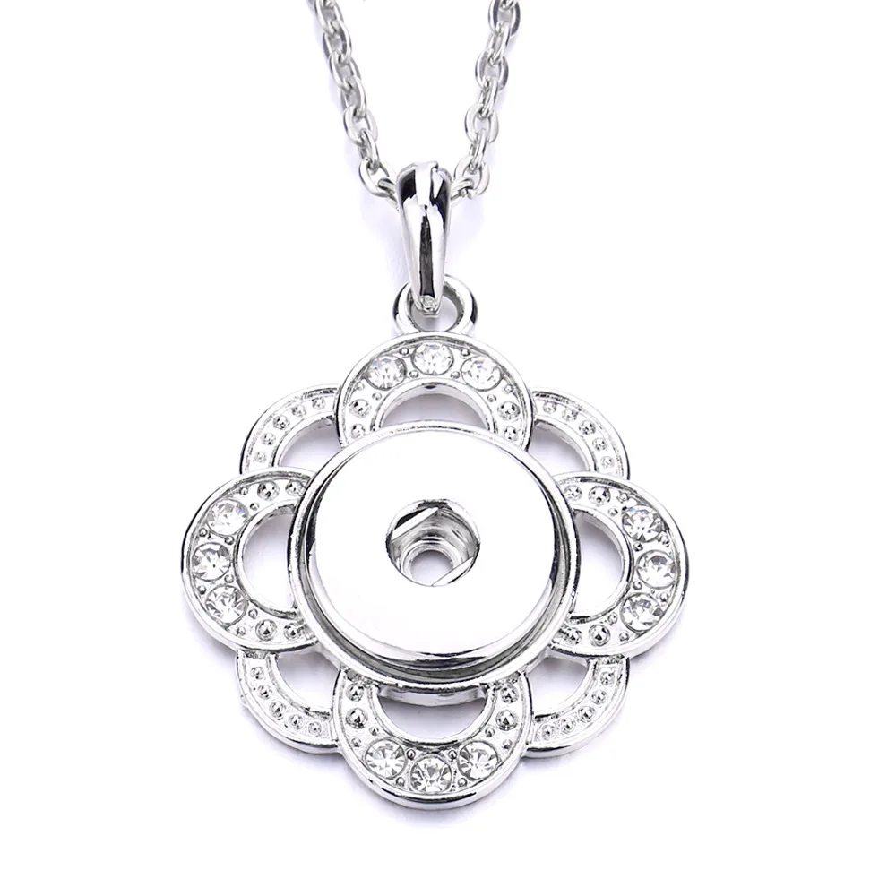 10pcs New Style Metal Crystal Flower Snap Button Pendant Necklace Fit 18MM Snap Buttons Jewelry For Women