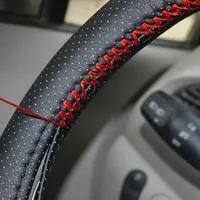 Universal Leather Car Steering Wheel Stitch On Wrap Cover Fit for 38cm 14" DIY Sewing Breathable and Anti Slip Black Grey Beige 3