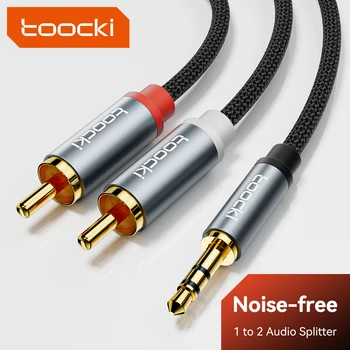 Toocki 잭 3.5 ~ 2 RCA 보조 케이블 3.5mm 잭 2RCA 수 분배기 TV PC 앰프 홈시어터 DVD 용 오디오 선 스피커 코드