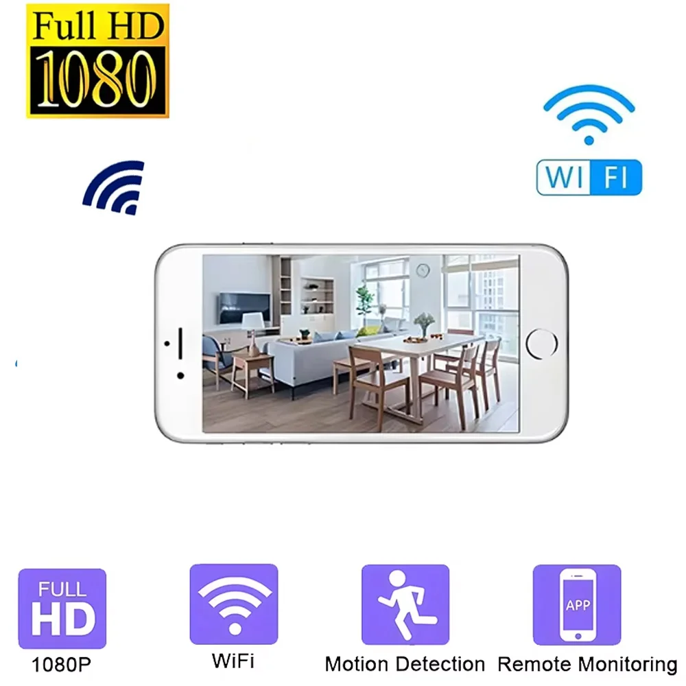 1080P HD WIFI Camera Wireless Nanny Cam Body Cam for Home Security,Loop recording Remote Viewing,EU/US Plug 1