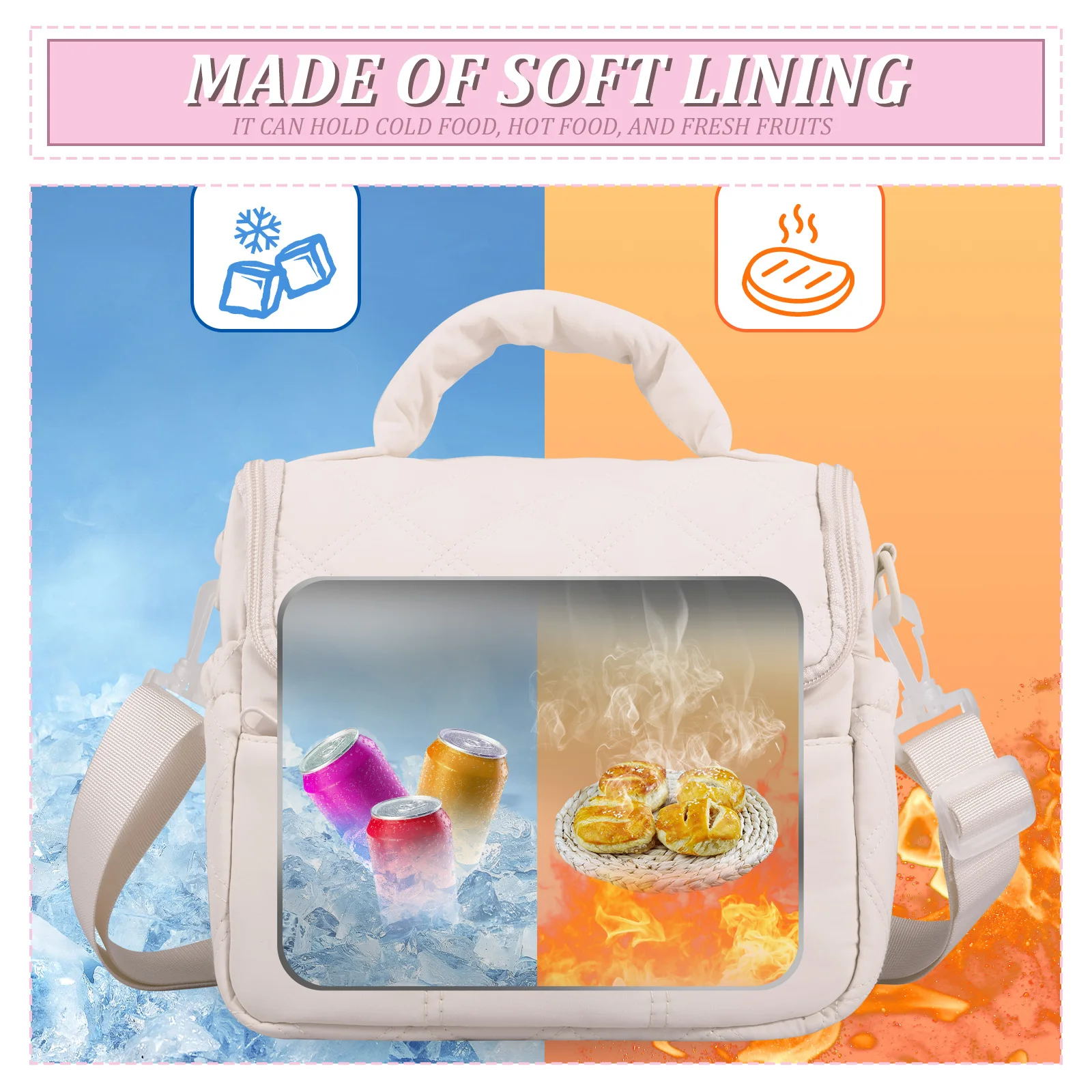 Portable Lunch Bag With Crossbody Strap Insulated Lunch Box Soft Cooler Cooling Tote Lunch Bag for Office Beach School Picnic