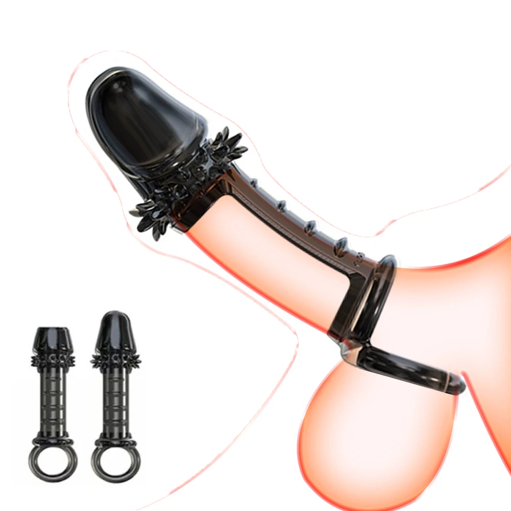 Penis Sleeve Reusable Delay Bold Elongated Penis Sleeve Extension Extend Dildo Adult Anal Plug BDSM Bondage Sex Toys for Men
