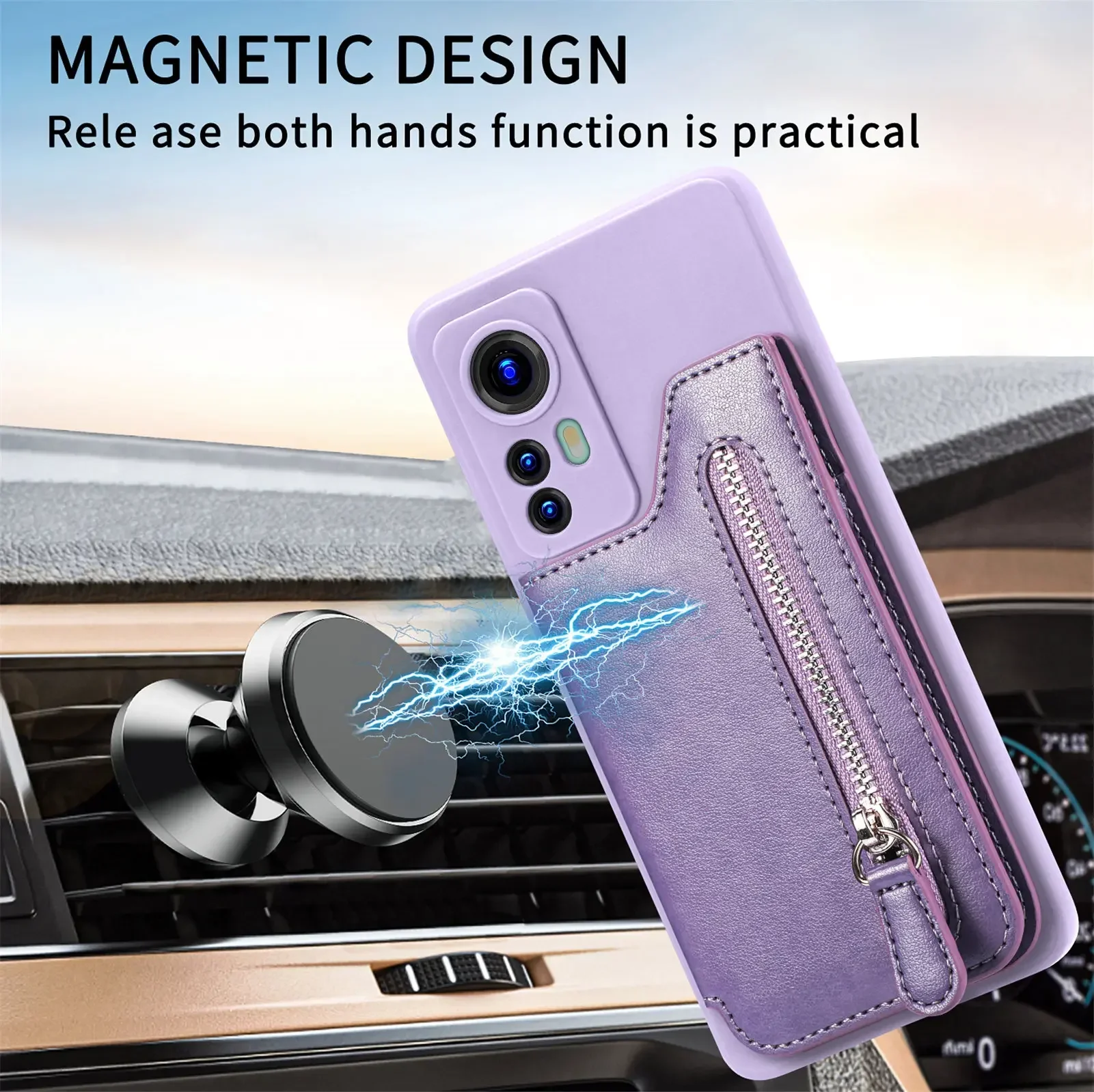 Zipper Wallet Leather Case with Magnetic Stand Cover