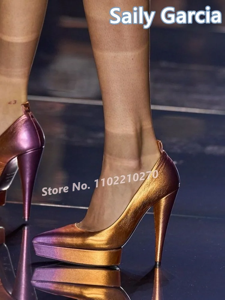 

Gradient Woman Pumps Platform Leather Slip On Pointy Toe High Heels Mordern Stilettos 2023 Fashion Newest Runway Catwalk Shoes