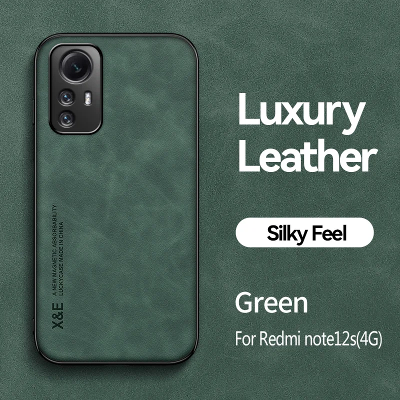 Magnetic Car Holder Silicone Frame Phone Case with Soft Leather Back Cover
