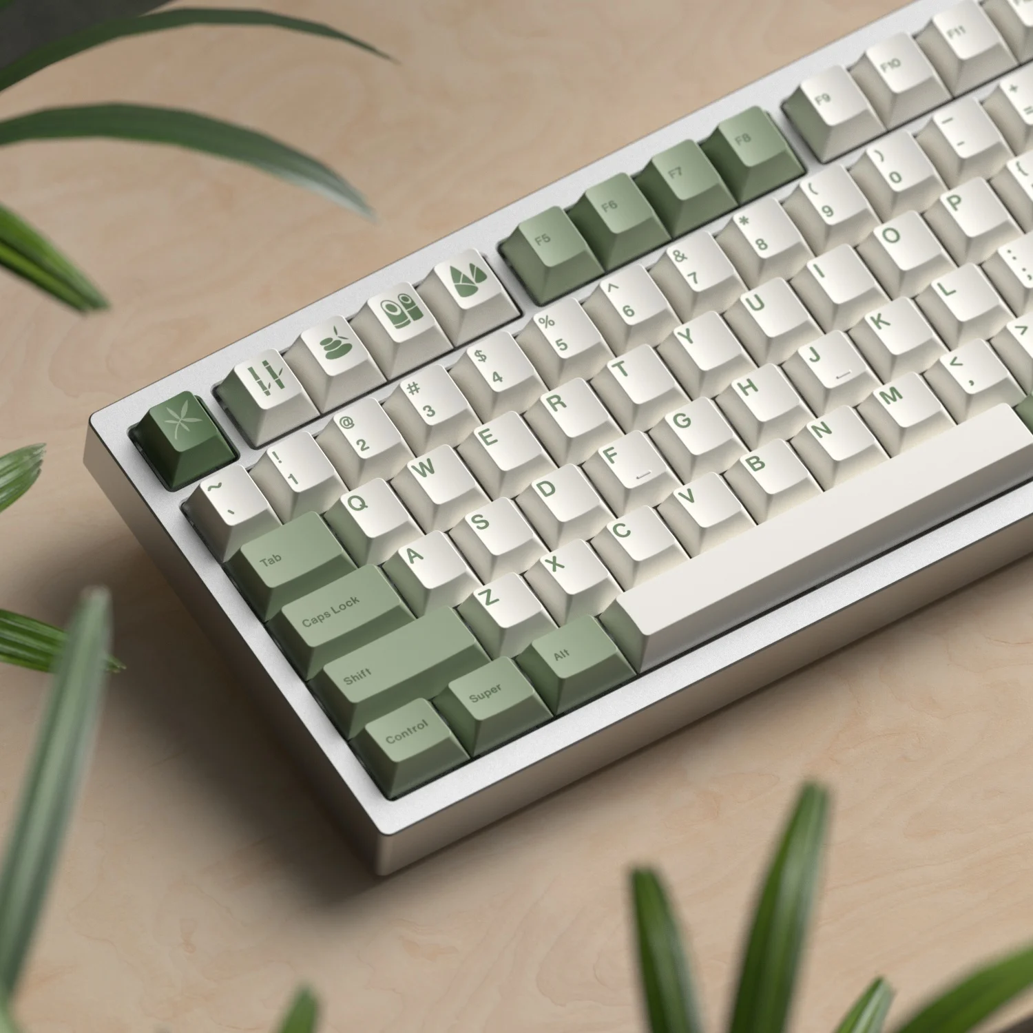 1 Set Green Warm White Bamboo Forest Keycaps Cherry Profile PBT Dye Sublimation GMK Botanical Key Cap 141 Keys For MX Keybaord