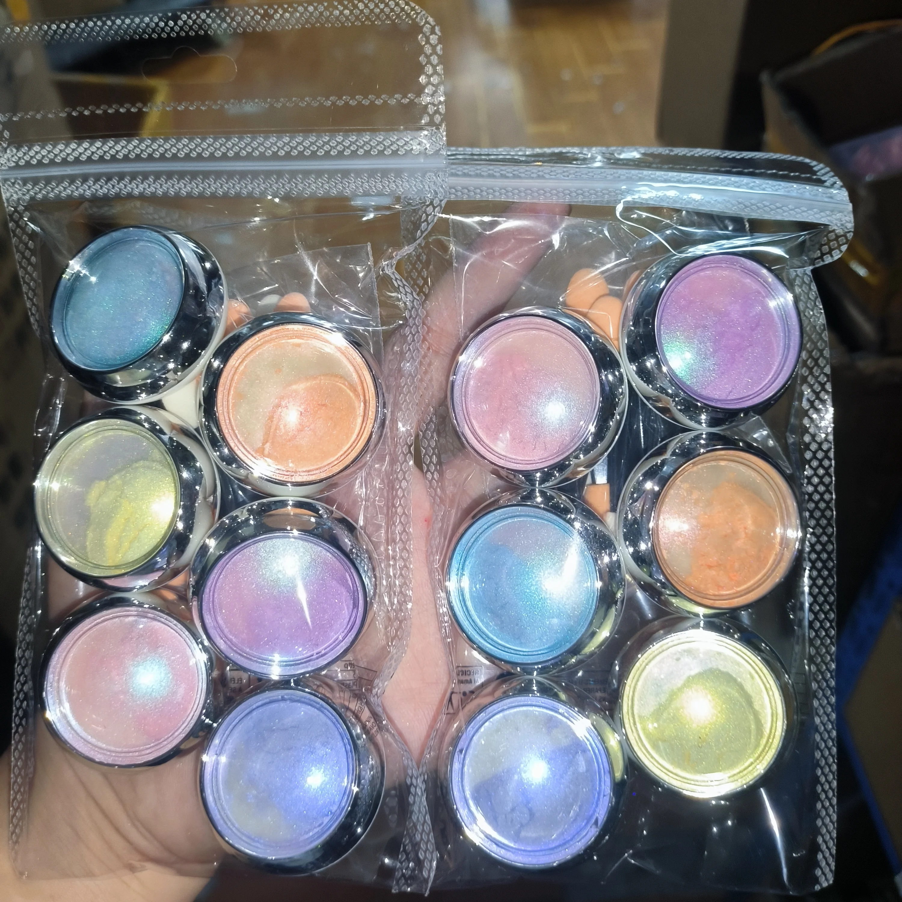 6Jars/Set Aurora Mermaid Nail Art Powder(with Brushes) Holographic Pearlescent Chrome Pigment Dust Chameleon DIY Nail Supplies