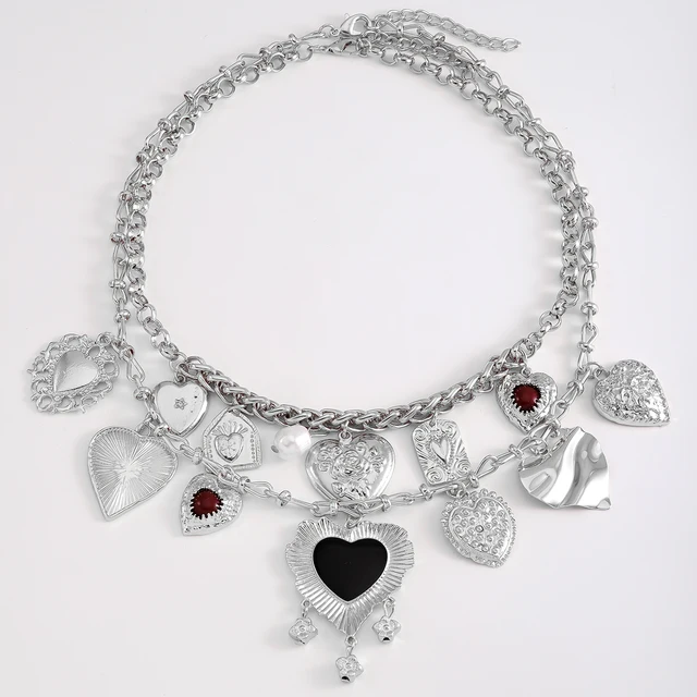 ZA 2024 New Two Pack of Heart Charm Necklace,Vintage Elegant Resin Enamel Heart Square Pendant Wedding Party Women Accessories 4