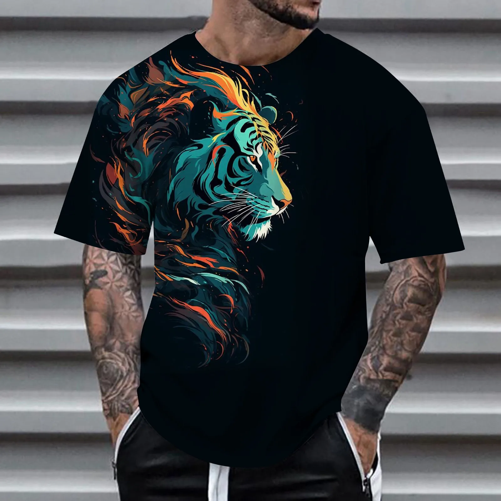

Animal Men's T-Shirt 3d Tiger Print Men's Tops Casual Short-Sleeved Simple T-Shirt Summer O-Neck Top Men's Oversize Clothing