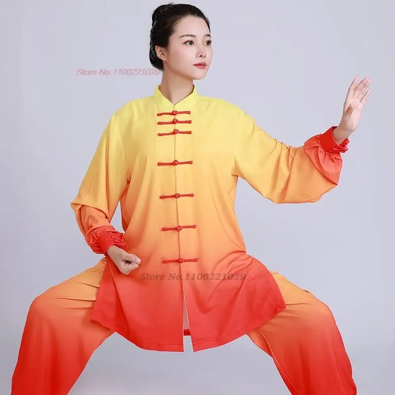 tai chi uniform traditional chinese wushu kungfu suit gradient color martial arts wing chun suit taijiquan morning exercise