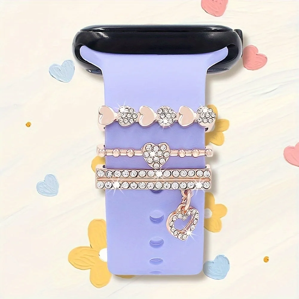 1 Set Love Crystal Alloy Watch Band Ornament Decoration Ring For Watch Accessories 38mm 40mm 41mm 42mm 44mm 45mm