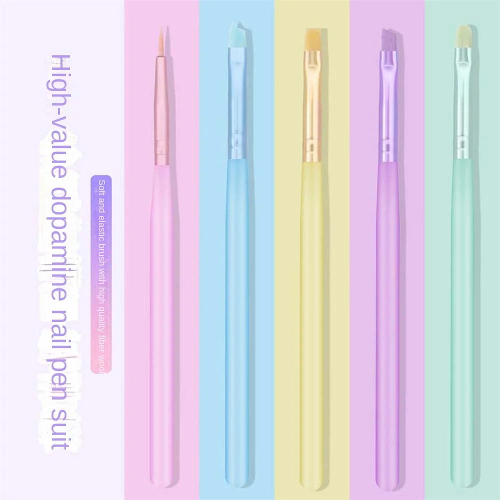 5Pcs/set French Nail Art Liner Brushes Hand Painted UV Gel Colours Paints Builder Drawing Pen DIY Manicure Design Accessories 6