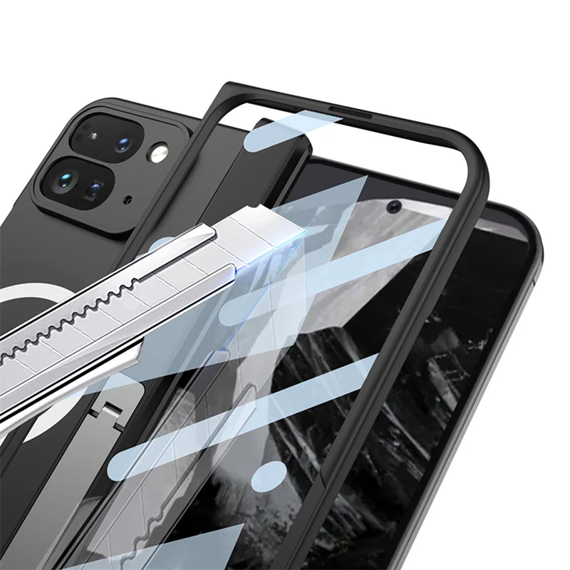 Matte Hinge Pen Holder Kickstand For Google Pixel Z Fold Magsafe Case Magnetic Wireless Charging With Tempered Film Cover