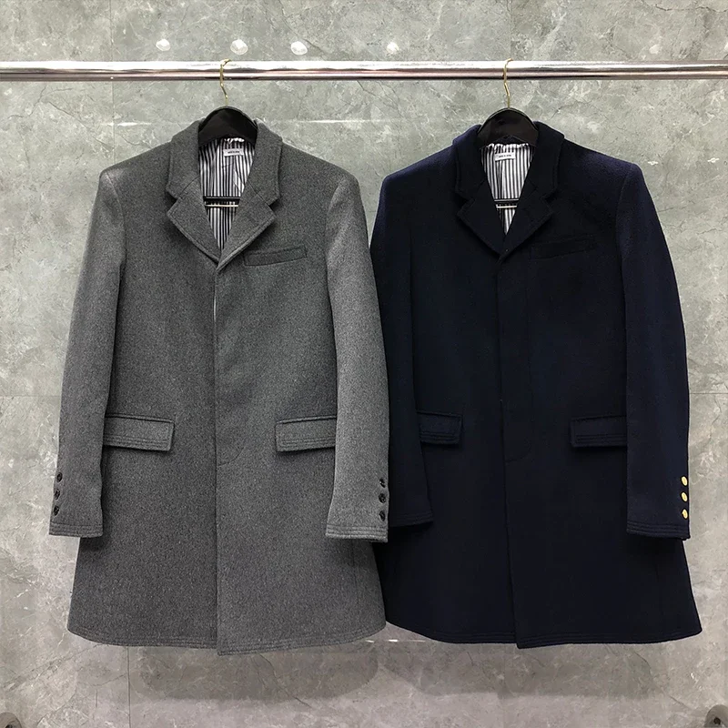 

TB Men's Wool and Cashmere Blended Coat Slim Fit, Warm and Dress Coat Back Button Opening Design Fashion Brand High Quality Coat