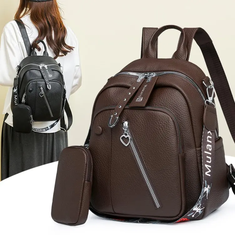 Trendy Leather Backpack Simple Travel Women's Bag 2025 New Fashion Retro Style Casual Daily Use Soft Shoulder Strap - 2