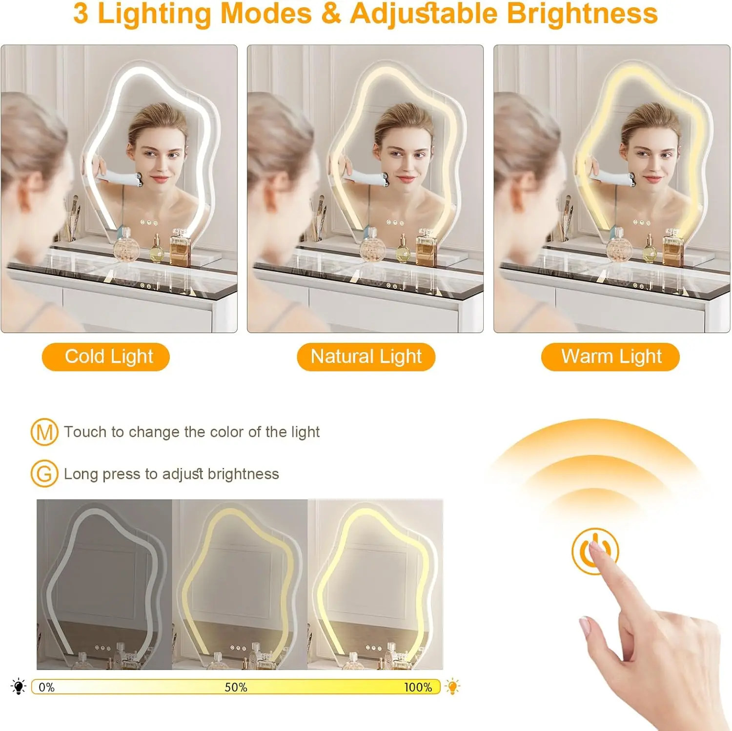 Corner Makeup Vanity Desk with Mirror and Lights 58" Modern L-Shaped Vanity Table with Glass Top Large Dressing Table with 2