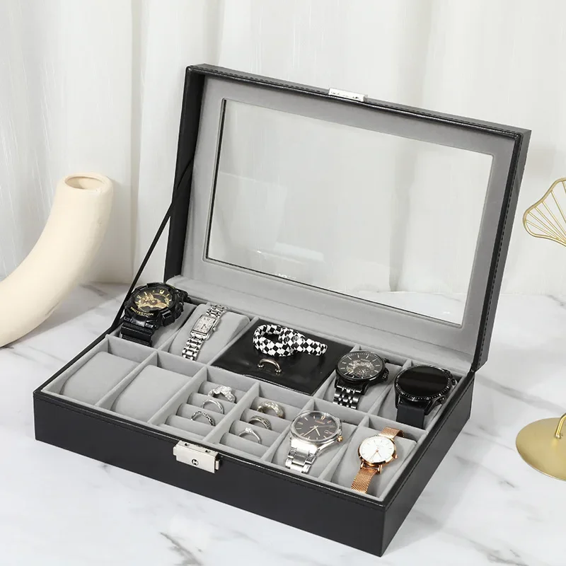 Watch Storage Box Watch Storage Bag Watch Storage Pouch Leather Storage Box KSGM PU Leather Multi-Functional Daily Storage Box Watch Box Case Ring Jewelry Storage With Lock