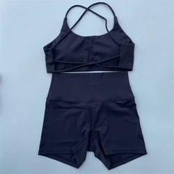 Women's Yoga Sports Set - Cross Straps Bra & High Waist Shorts Workout Outfit - M (Black Suit)