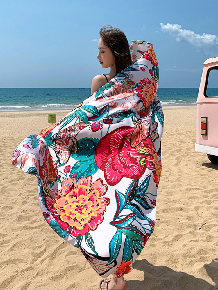 BIKPRST Hawaïenne Mousseline Wrap De Plage,Wrap De Plage De Femmes Couverture De Bikini Jupes Wrap Pour Maillot De Bain En Mousseline(Fleur De Violette