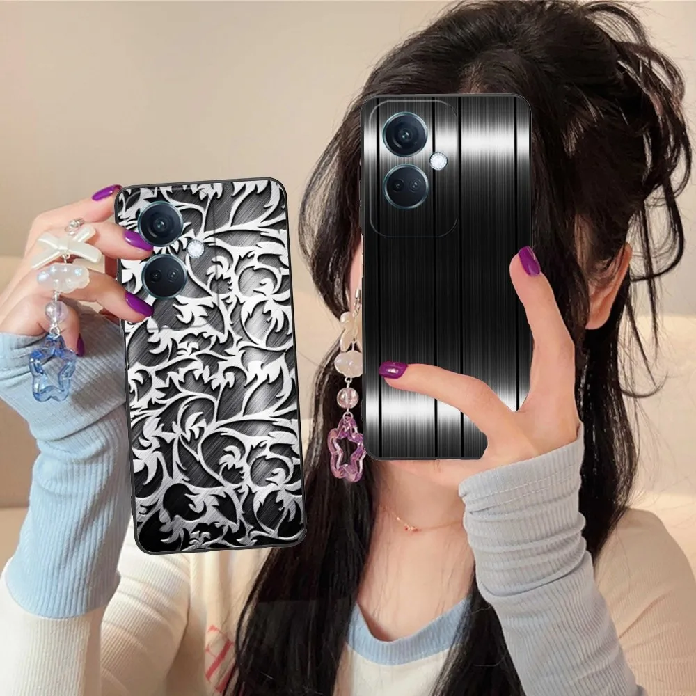 Sliver Metal Texture Mobile Phone Case For Oppo Find X5 X3 X2 A93 Reno 8 7 Pro A74 A72 A53 Black Soft Phone Cover Funda