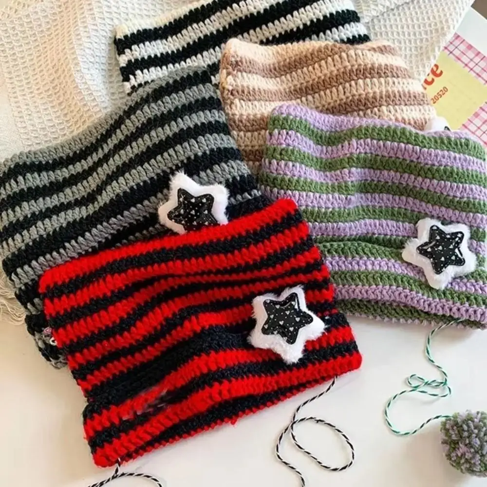 Women's Hats Y2K Cute Y2K Beanie Hat Striped Star Devil Hat Knitting Wool Cap Autumn Winter