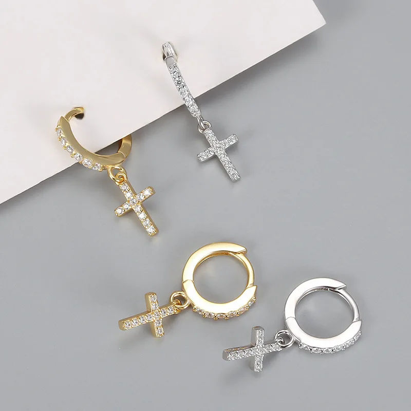Cross Zircon Pendant Earrings Silver Jewelry Pendant Earrings Cross Earrings