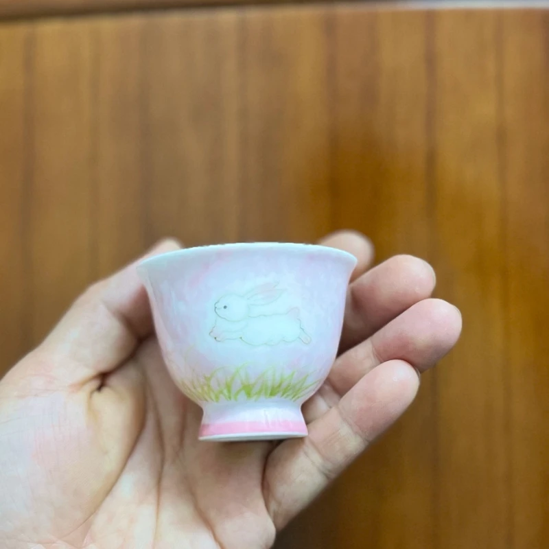 1pc Ceramic Jade Rabbit Small High Cup Household Ladies' Tea Cup Ceramic Master Cup Animal Pattern Design Tea Room Utensils 40ml