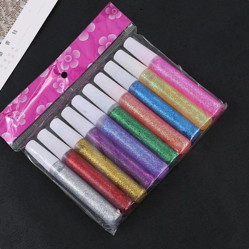 10 Colors Set Drawing Gold Glitter Powder Adhesive Children DIY Paper Flower Crafts Art Painting Liquid Pigment Glue Party Gift
