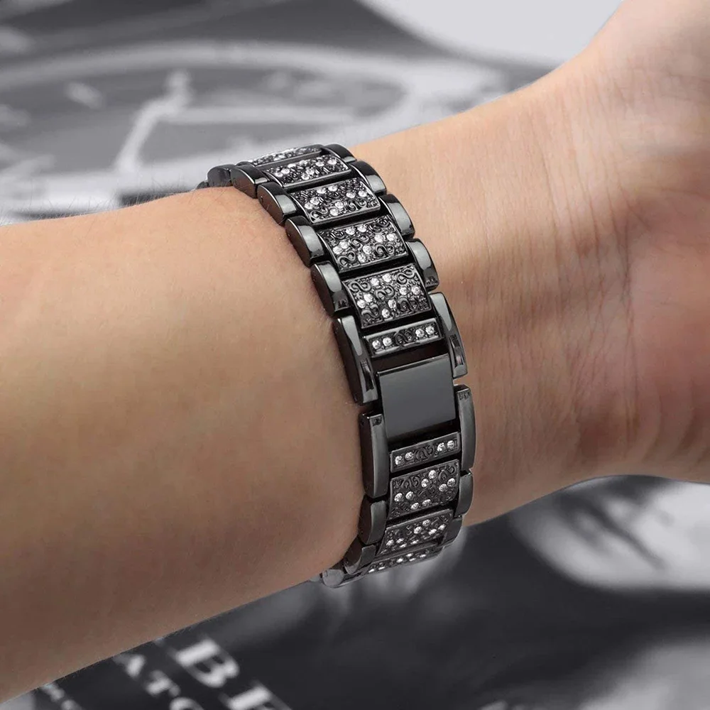 Elegant Diamond Metal Bracelet - 22mm/20mm Band