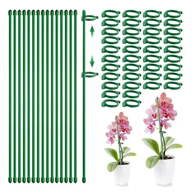 10Pcs Plant Support Stakes 12 Inch Green Plant Sticks With Adjustable Retaining Ring Indoor Outdoor Garden Flower Pot Stand 3