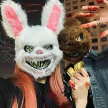 Full Face Mask Bloody Plush Rabbit Mask Simulated Bloody Bear Head Horror Facepiece Cosplay Prop Halloween Ghost Festival Role Dressing Adults
