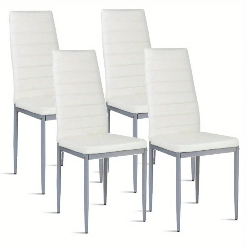 White DiningChairs Set of 4,Upholstered Mid-Century Modern Kitchen Chair with PU Leather and Metal Frame for Kitchen/Dining Room